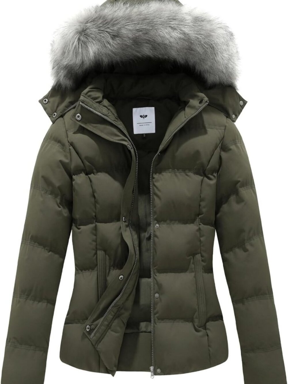 Cozy Women's Winter Puffer Coat, Quilted Jacket with Removable Fur Hood